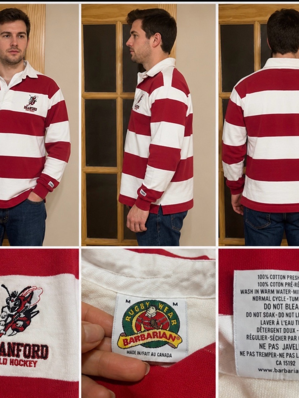 Barbarian Red & White Striped Rugby Polo Shirt